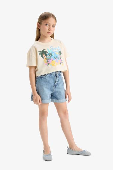 Girl Crew Neck Short Sleeve Crop T-Shirt