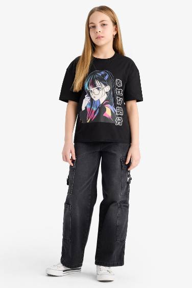 T-shirt imprimé à col rond et coupe décontractée pour fille