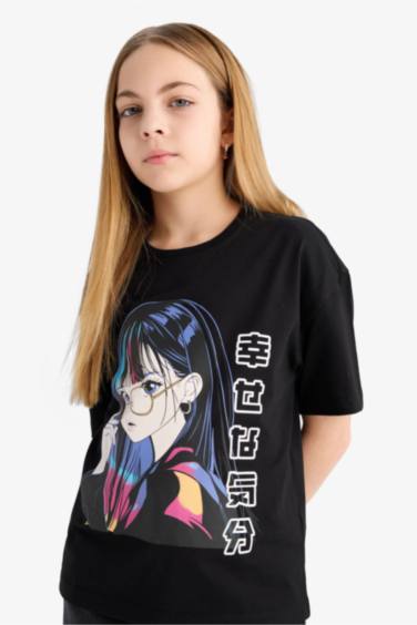 T-shirt imprimé à col rond et coupe décontractée pour fille