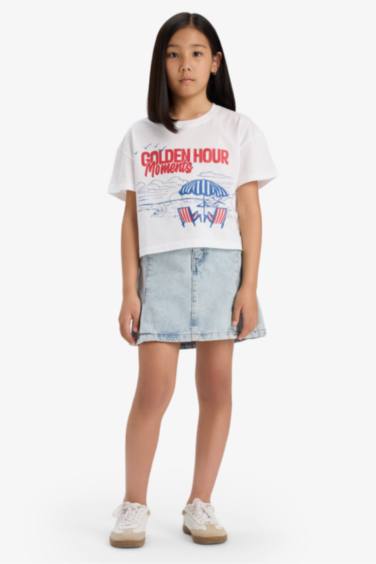 Қыздарға дөңгелек жаға жануар қысқа жеңді Қысқа жеңді футболка