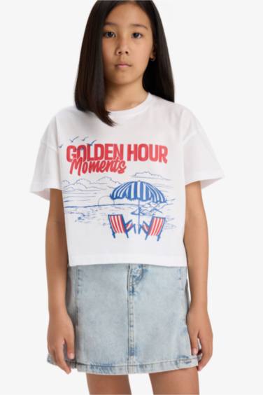 Қыздарға дөңгелек жаға жануар қысқа жеңді Қысқа жеңді футболка