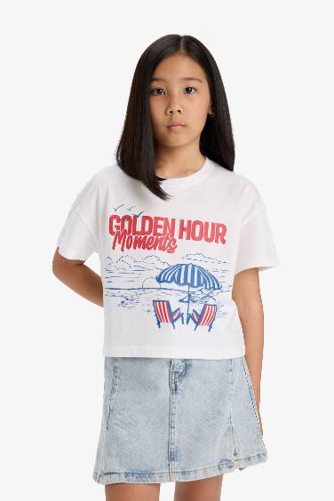 Қыздарға дөңгелек жаға жануар қысқа жеңді Қысқа жеңді футболка