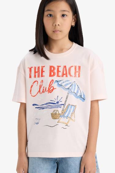 Girl Oversize Fit Crew Neck Printed Short Sleeve T-Shirt