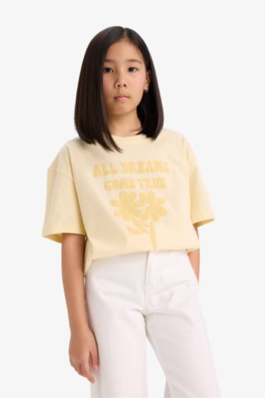 تيشيرت نص كم اوفر سايز برقبة مستديرة