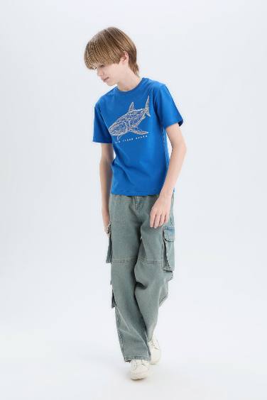 Ұлдарға дөңгелек жаға басып шығарылған қысқа жеңді Қысқа жеңді футболка