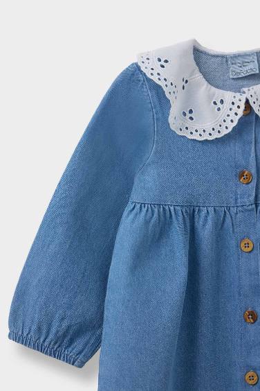 Baby Girl Embroidered Long Sleeve Denim Dress