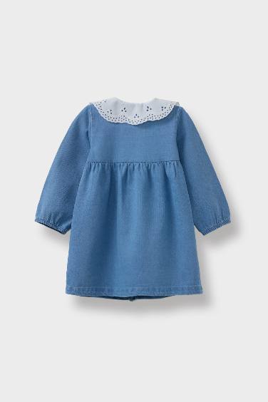 Baby Girl Embroidered Long Sleeve Denim Dress