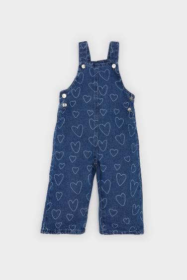 Salopette en jean à motifs de cœurs pour bébé fille