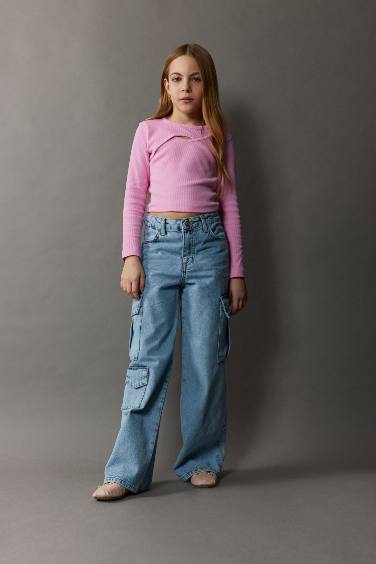 Kız Çocuk Bisiklet Yaka Fitilli Kaşkorse Uzun Kollu Tişört