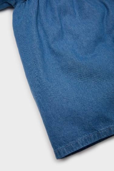 Robe en jean brodée à manches longues pour bébé fille