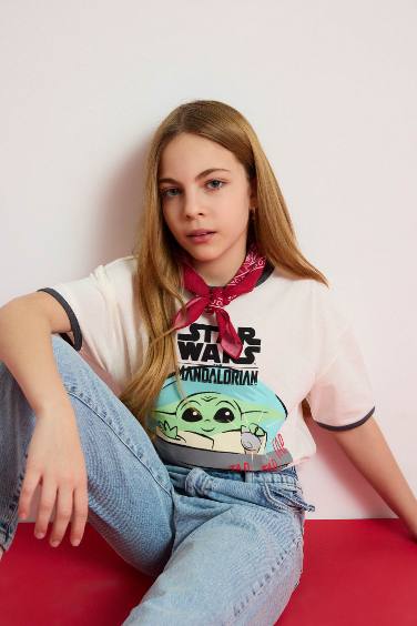 Girl Star Wars-Mandalorian Relax Fit Ribbed T-Shirt