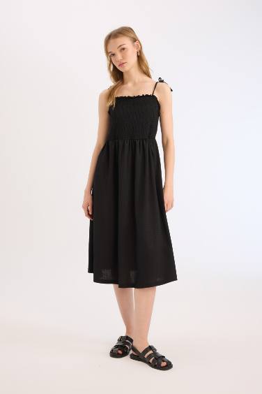 A Line Strapless Midi Dress