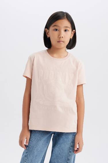 Girl Crew Neck Printed Short Sleeve T-Shirt