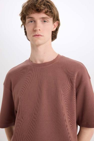 تيشيرت نص ردن اوفر سايز قطن بياخة مستديرة