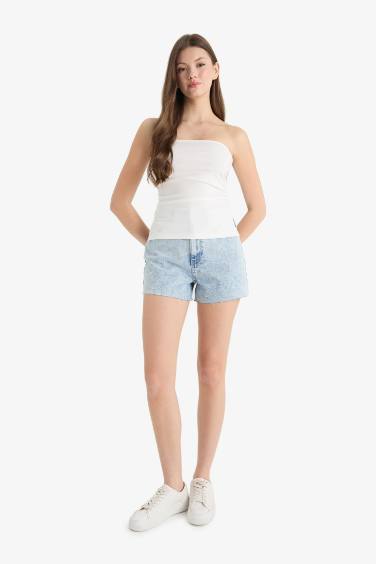 Mom Fit High Waist Denim Shorts