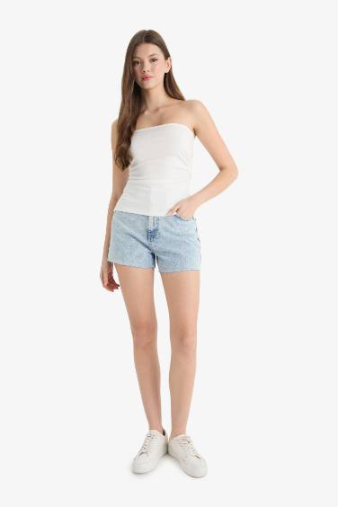 Mom Fit High Waist Denim Shorts