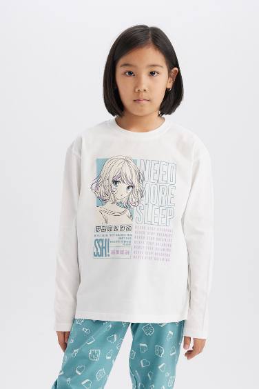 Kız Çocuk Pijama Takımı Uzun Kollu Üst Beli Lastikli Uzun Alt