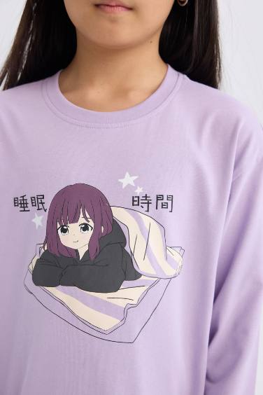 Kız Çocuk Pijama Takımı Uzun Kollu Üst Beli Lastikli Uzun Alt