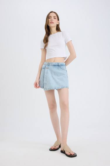 High Waist Denim Skort