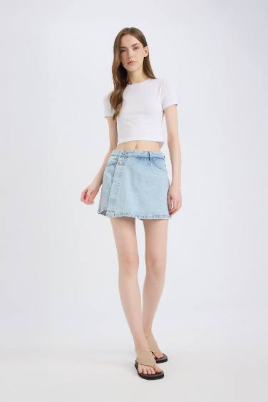 High Waist Denim Skort