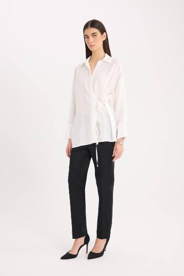 Oversize Geniş Kalıp Bağlamalı Uzun Kollu Gömlek