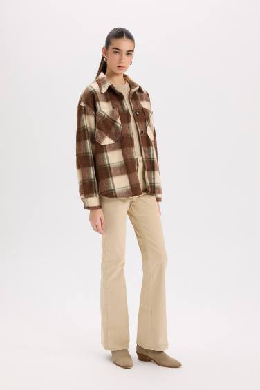 Oversize Geniş Kalıp Kareli Flanel Uzun Kollu Gömlek