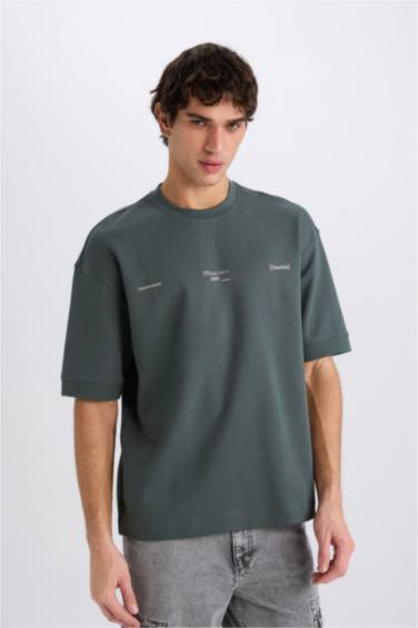 Loose Fit Crew Neck Printed Heavy Fabric T-Shirt