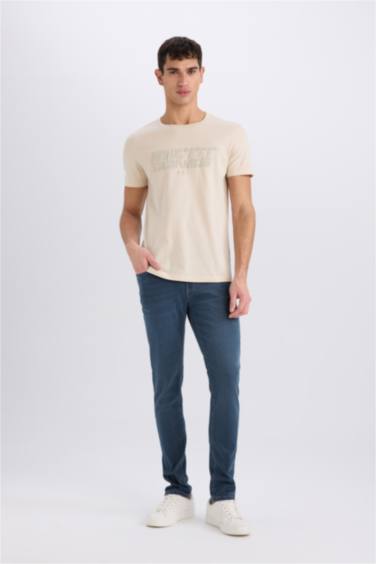 T-shirt slim en coton imprimé à col rond et manches courtes