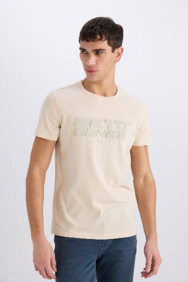 T-shirt slim en coton imprimé à col rond et manches courtes