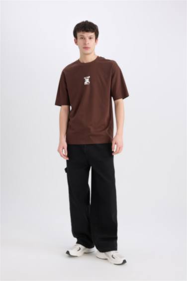 Boxy fit футболка с круглым вырезом и короткими рукавами, с принтом