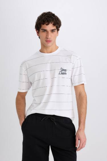 تيشيرت قطن اوفر سايز نص كم مطبوع برقبة مستديرة