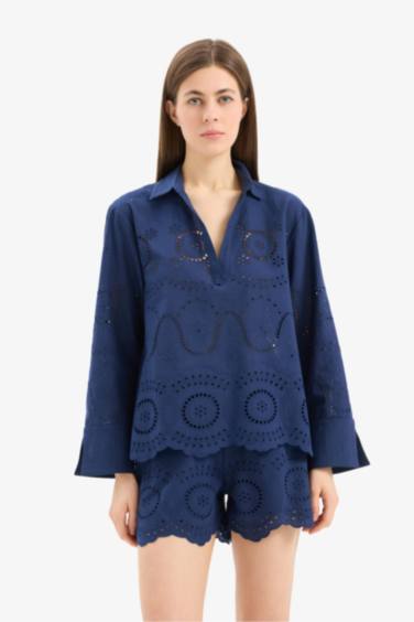 Fall in Love Regular Fit Embroidered Beach Shirt