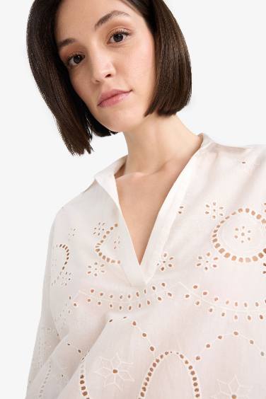 Fall in Love Regular Fit Embroidered Beach Shirt