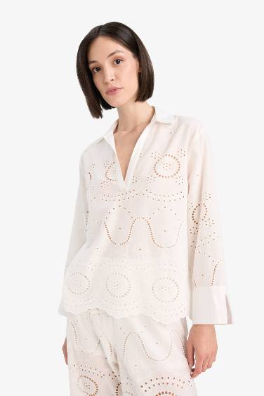 Fall in Love Regular Fit Embroidered Beach Shirt