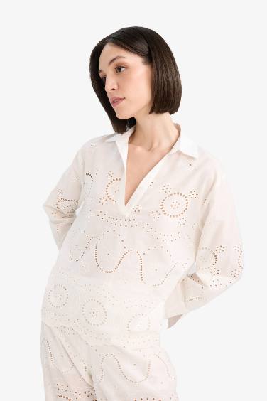 Fall in Love Regular Fit Embroidered Beach Shirt