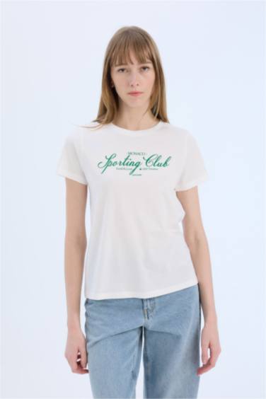 Regular Fit Slogan Printed Cotton Short Sleeve T-shirt