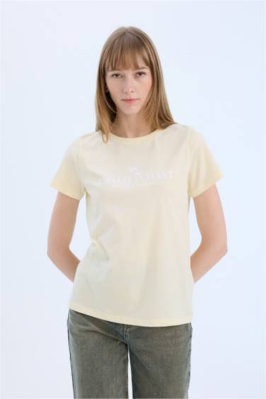 Футболка с коротким рукавом из трикотажа, с лозунгом и круглым вырезом