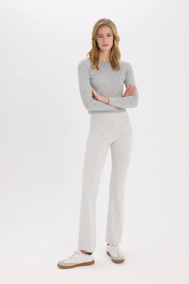 Flare Fit Flexible Waisted Spanish Leg Ribbed Trousers