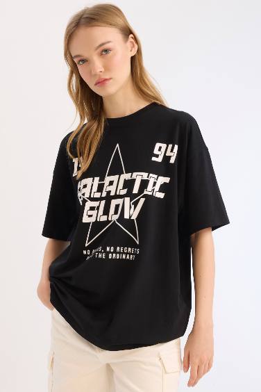 Oversize Fit Slogan Short Sleeve T-Shirt