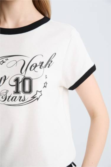 تيشيرت نص كم مطبوع بقصة عادية من DeFactoFit