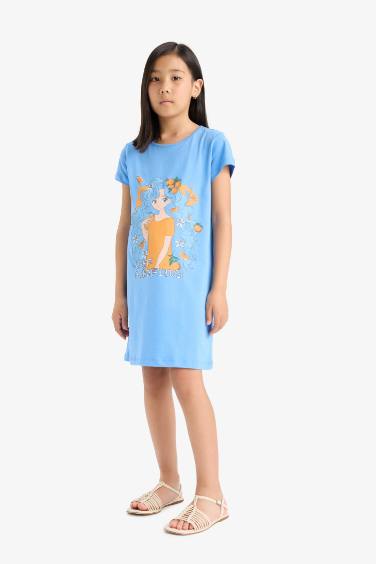 Girl Animal Patterned Short Sleeve Dress