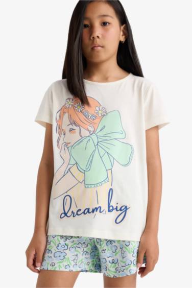 Қыздарға қалыпты пішім басып шығарылған 2 Трикотаж пижамалар