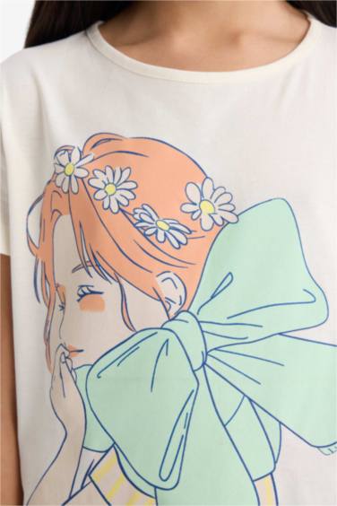 Қыздарға қалыпты пішім басып шығарылған 2 Трикотаж пижамалар