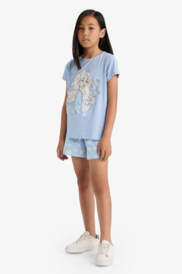 Девочка Пижама Комплект С Принтом и Коротким Рукавом, Шорты на Резинке