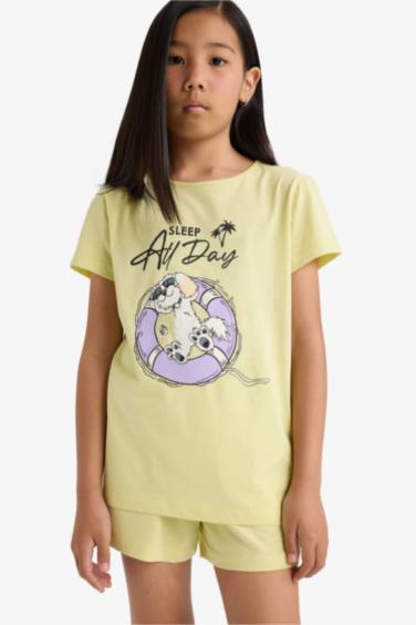 سيت بجامة بناتي شورت وتيشيرت قصة عادية - قطعتين