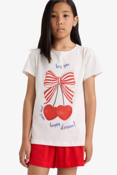 سيت بجامة بناتي شورت وتيشيرت قصة عادية - قطعتين