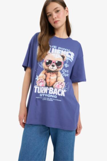 Oversize Fit Crew Neck Printed Short Sleeve T-Shirt