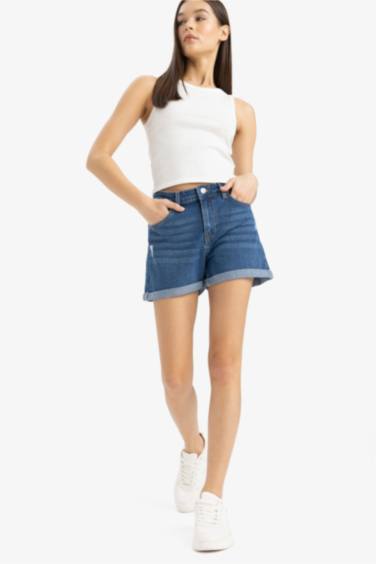 Yüksek Bel Dar Paça Jean Şort