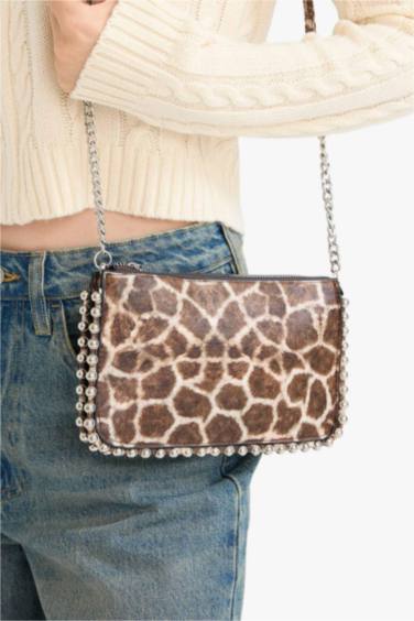 Woman Leopard Pattern Faux Leather Cross Bag