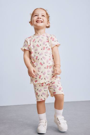Baby Girl Patterned Ribbed Camisole 2 Piece Set